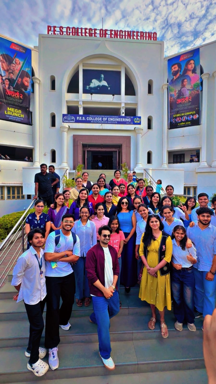 The star cast of the movie Jayanti 2 visited the PESCOE campus for film promotion.