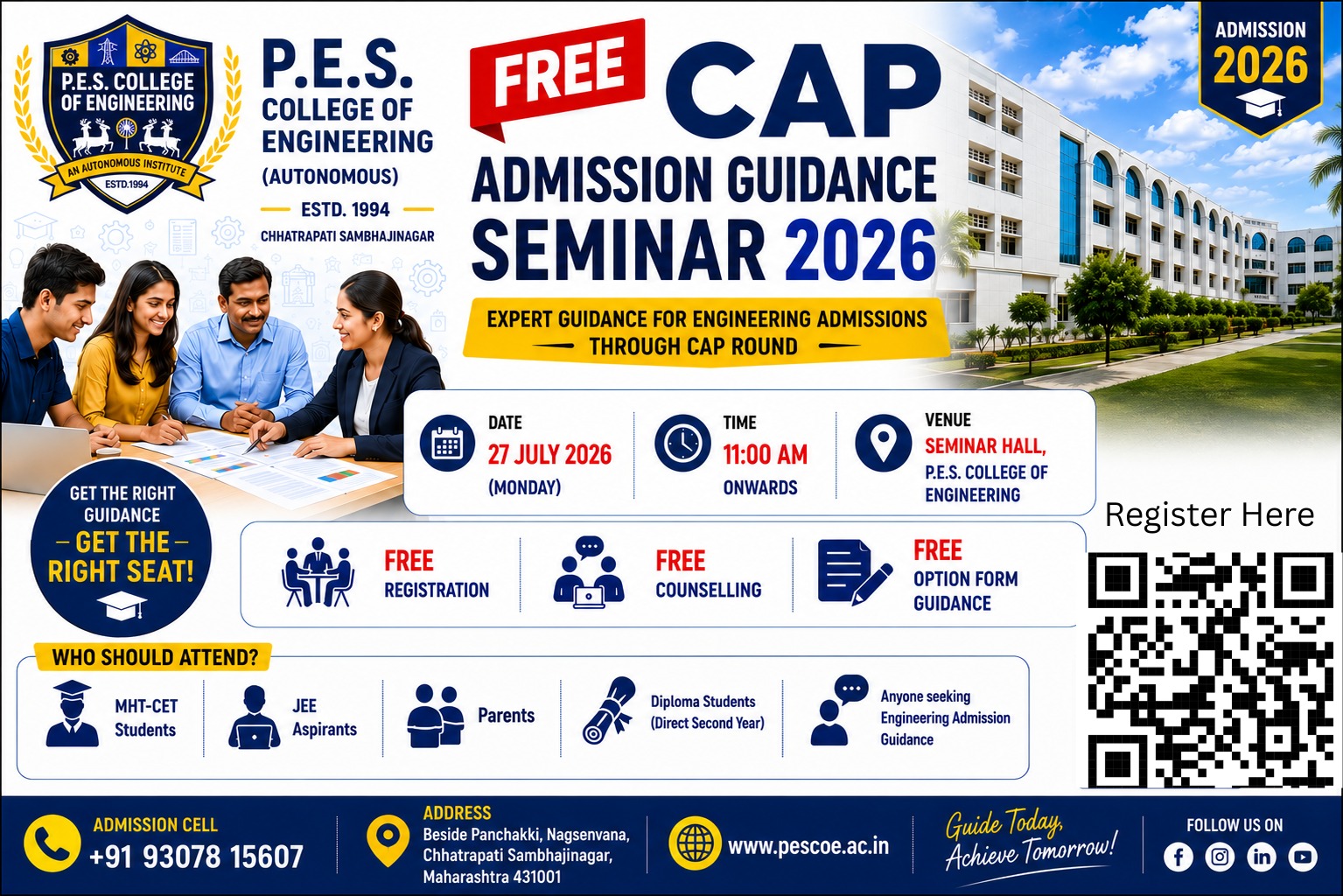 FREE CAP Admission Guidance Seminar 2026 P.E.S. College of Engineering (Autonomous), Chhatrapati Sambhajinagar